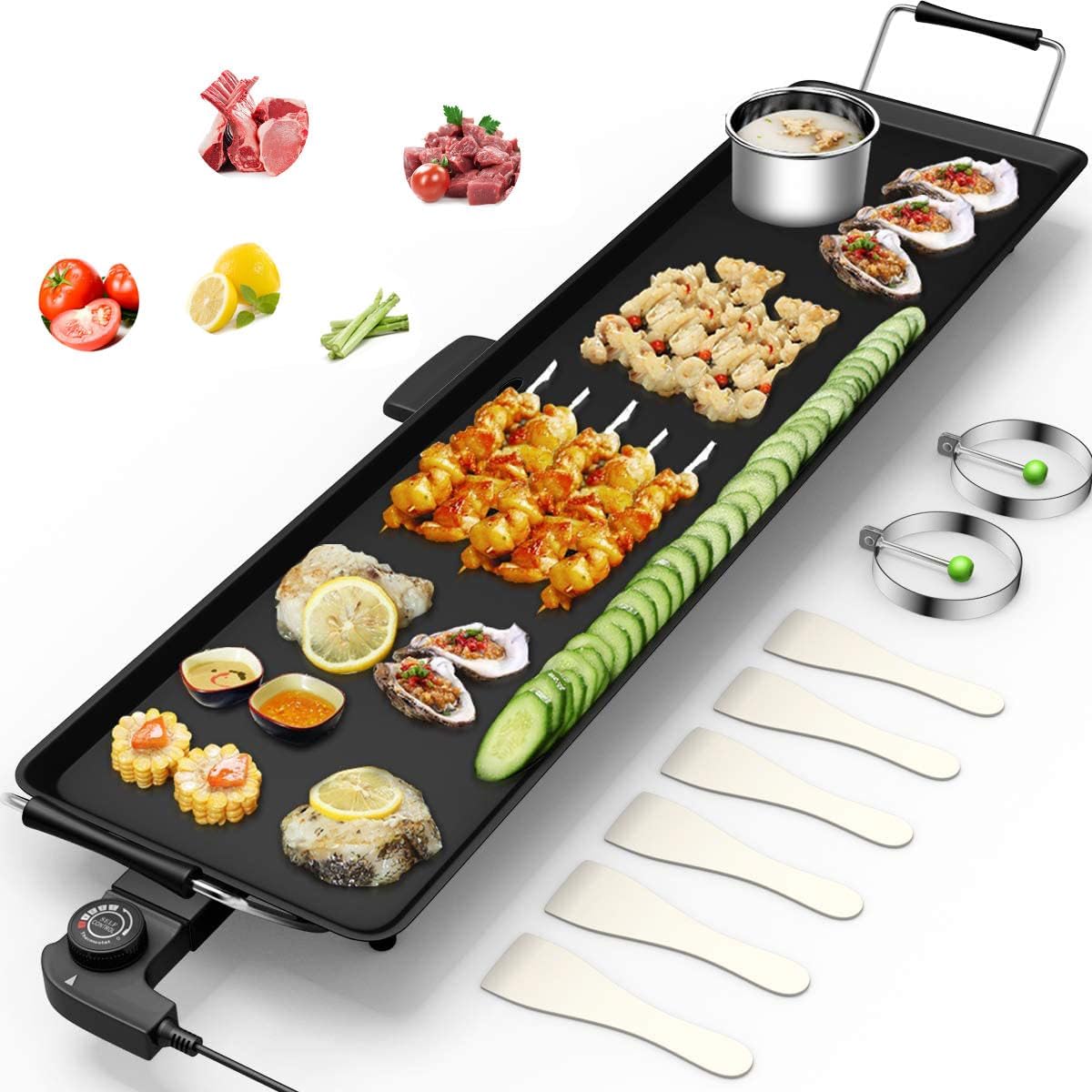 GOPLUS - plancha électrique XXL - 90x23cm - antiadhésive, thermostat ajustable, 8 personnes, 1800W