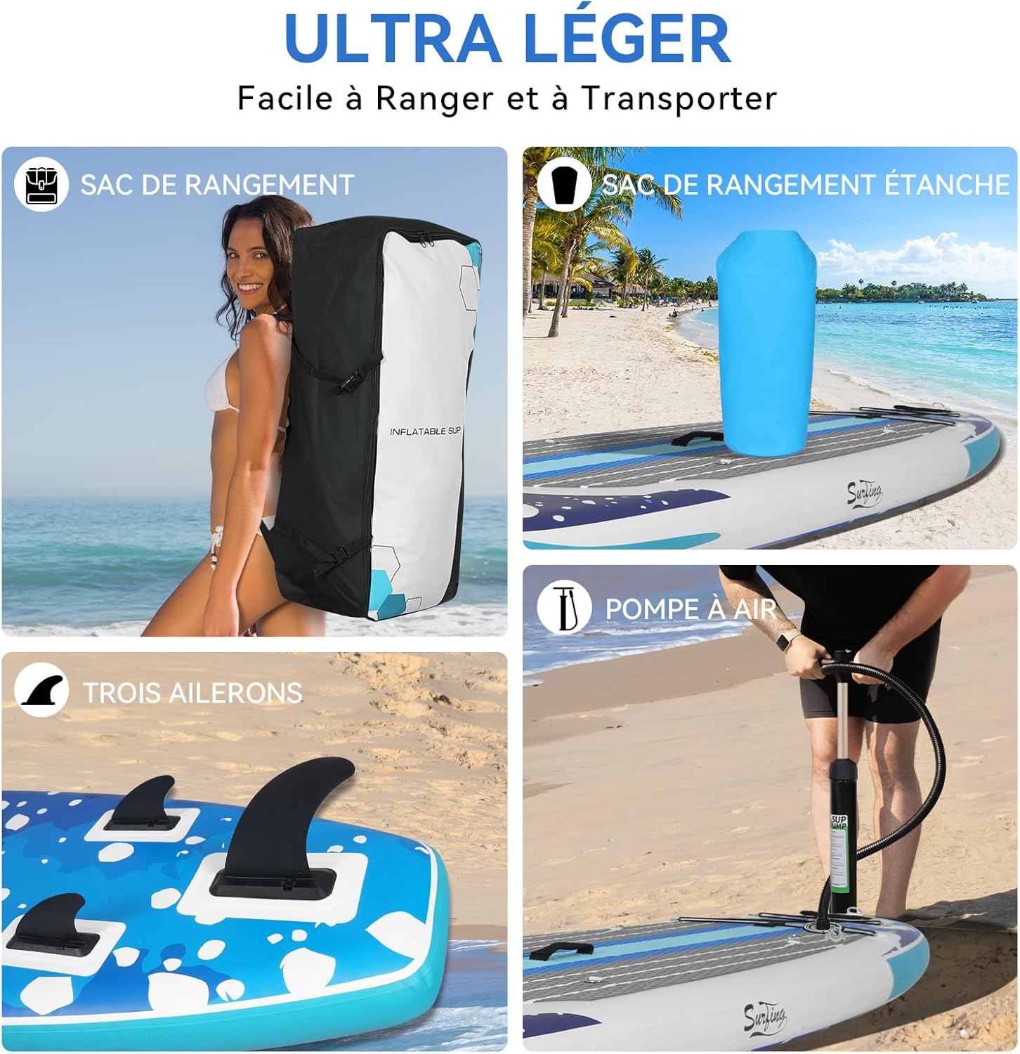 YU YUSING - Paddle gonflable 320/335cm - 2 personnes, siège kayak, jusqu'à 150kg