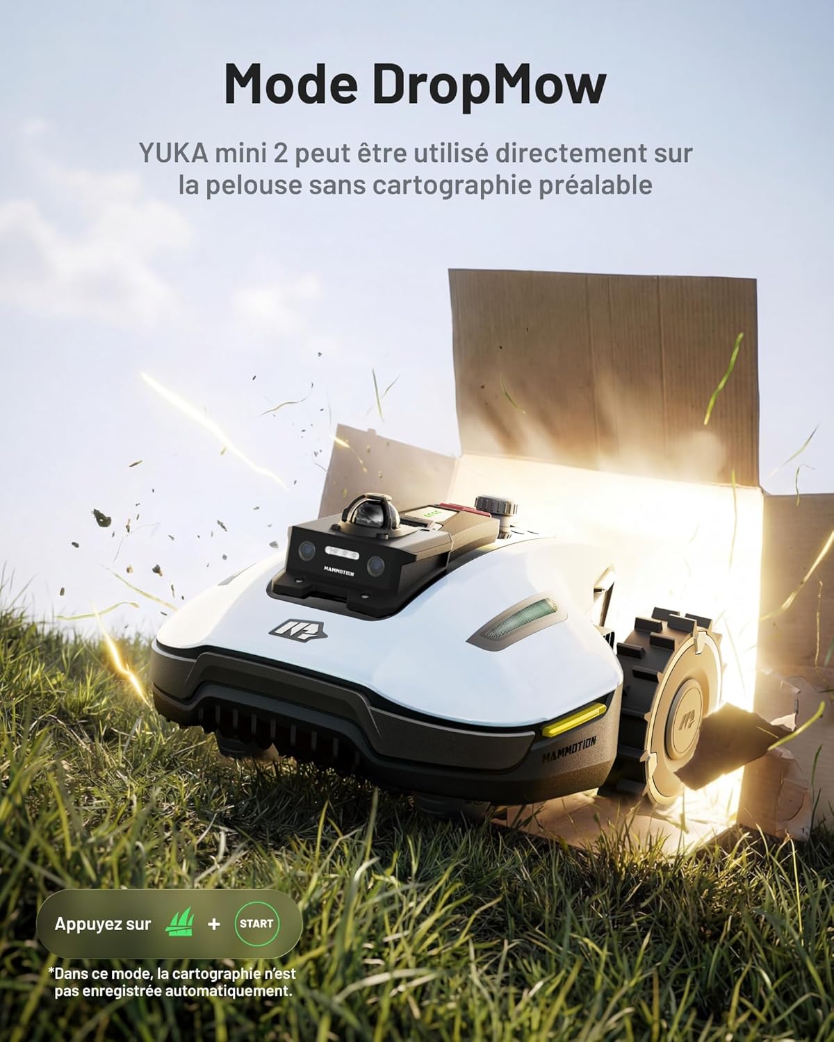 MAMMOTION - YUKA Mini 2 - 1000 m² - IA, LiDAR 360°, caméra, DropMow, pentes 45%