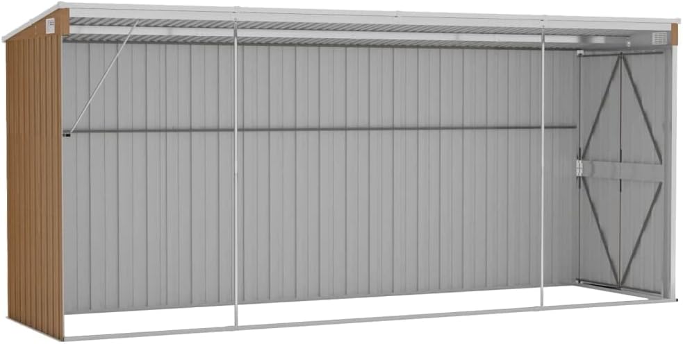 vidaXL - Abri de jardin mural - 118x382x178 cm - acier galvanisé, rangement outils, extérieur, marron