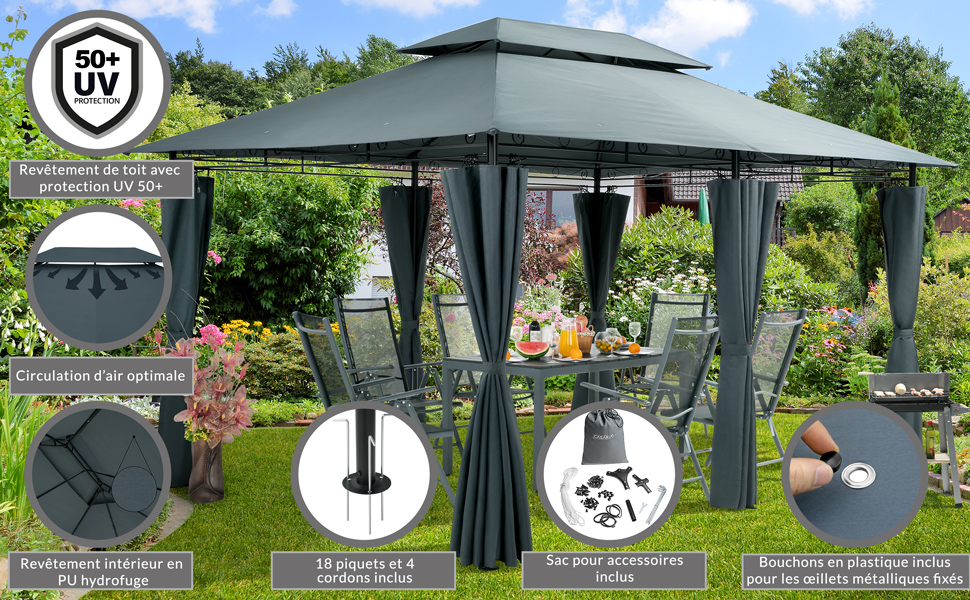 patio, jardin, pergola, auvent, patios extérieurs avec rideaux et table