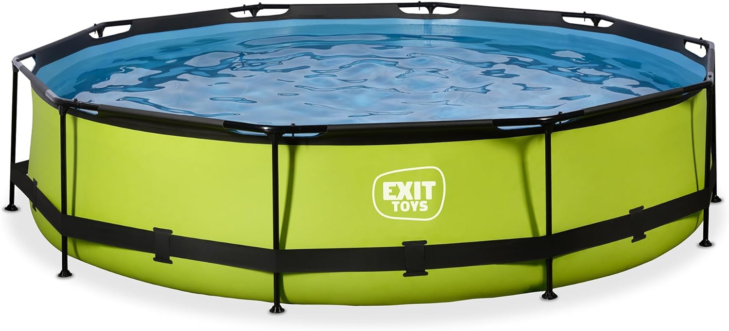 EXIT TOYS Piscine Tubulaire Lime - ø360x76cm - Piscine Hors Sol Ronde Grande avec Pompe Filtrante à Cartouche - Entrée Basse - Idéal pour Les Jeunes Enfants - Cadre Stable - Design Unique - Vert