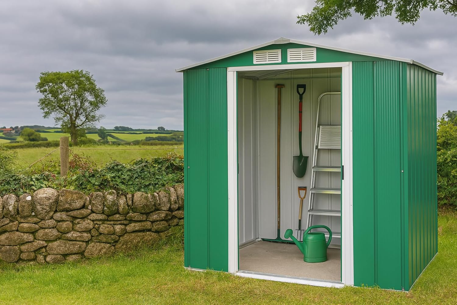 Duramax ECO 6 x 6 (3.33 m²) Abri de Jardin en Métal Galvanisé à Chaud, Abri de Stockage d'Outils, Structure de Toit Renforcée, Abri en Métal Sans Entretien, Vert