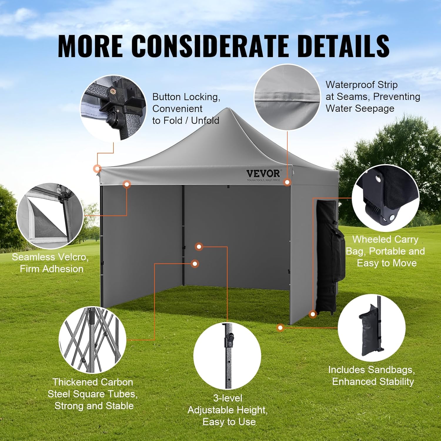 VEVOR - tonnelle pop-up série - 304x304 cm - parois amovibles, résistante UV, imperméable, sac à roulettes