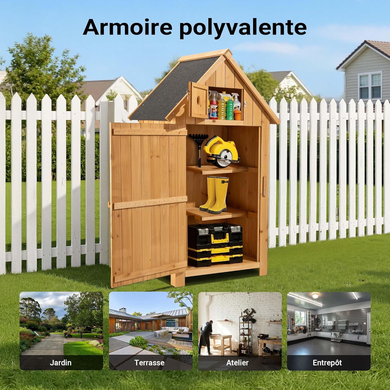 Wiltec - Abri de jardin bois - 770x540x1370mm - toit bitume, 2 portes