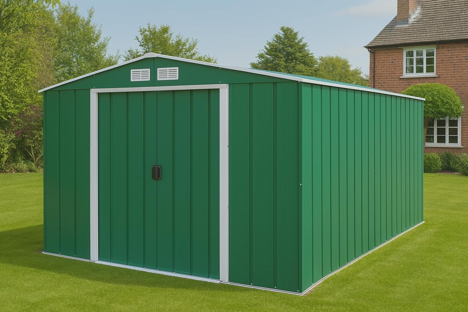 Duramax ECO Abri de jardin en métal galvanisé à chaud avec structure de toit renforcée et solide Vert 10 x 12 cm