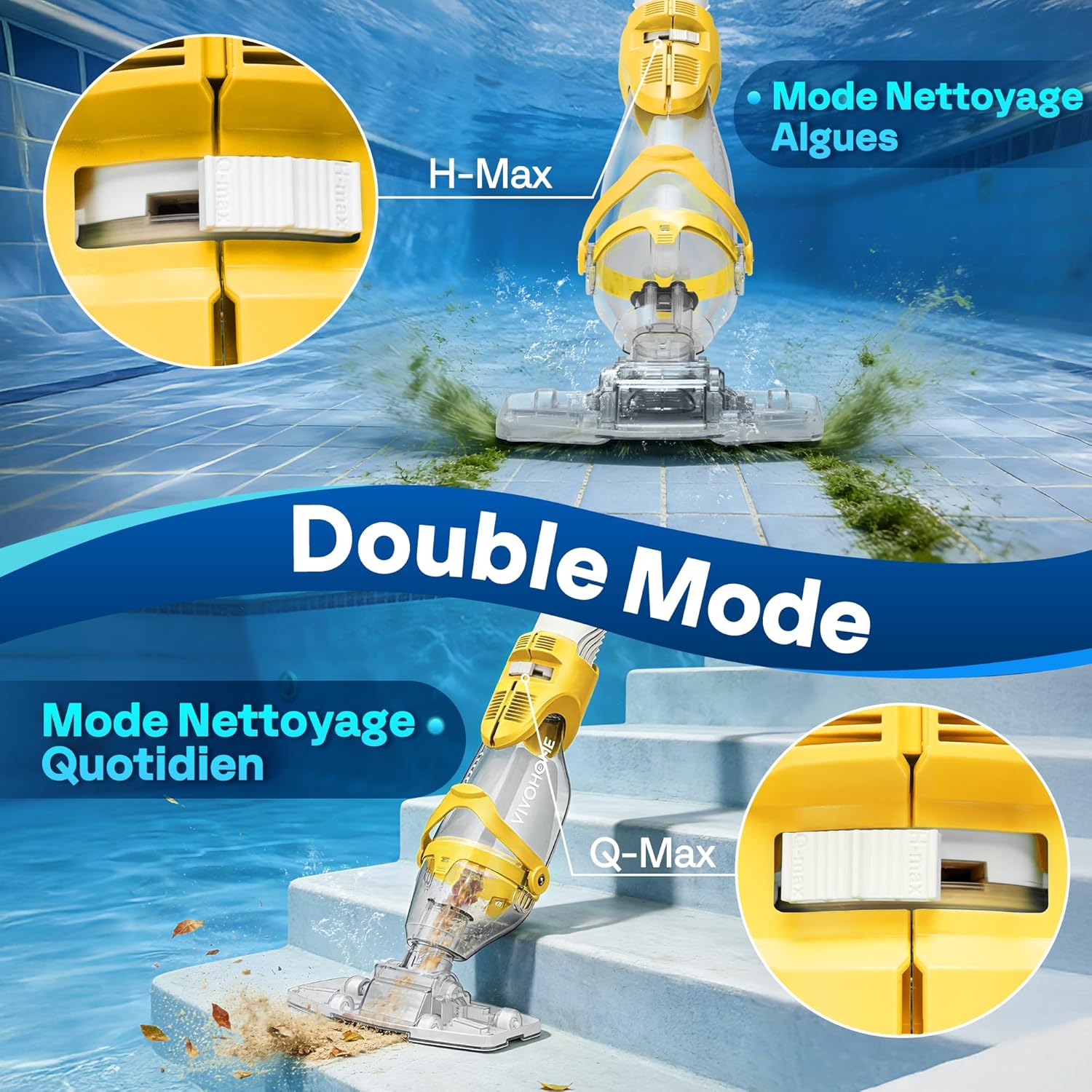 VIVOHOME - Aspirateur piscine sans fil, perche 250cm, 4300LPH, autonomie 75 min, batterie Spa