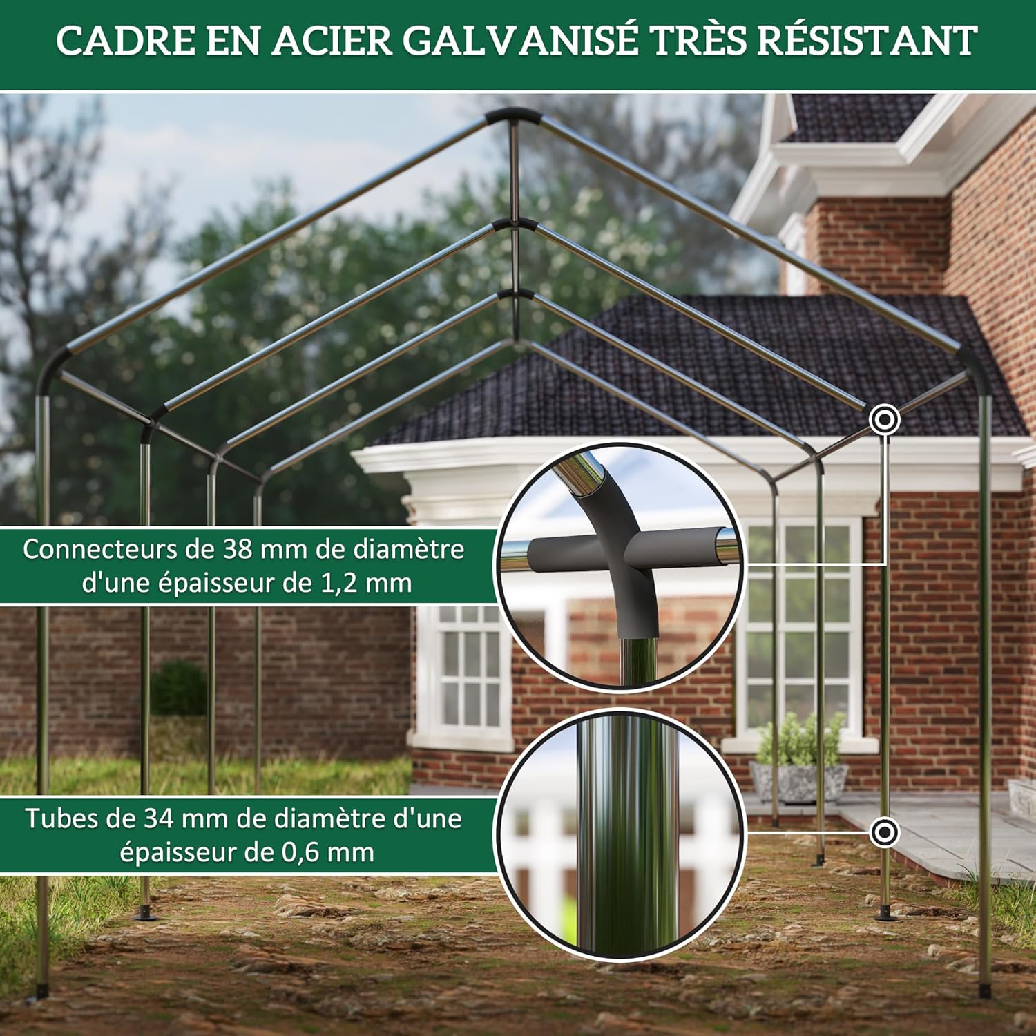 Outsunny - Carport Tente série PE - 3x6m - abri voiture UV étanche