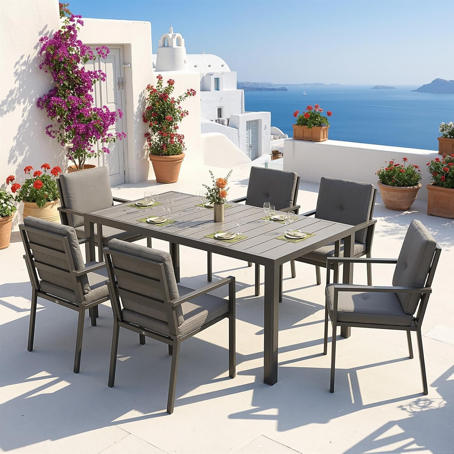 JUMMICO - Table de jardin 150x80cm - aluminium, aspect bois, antirouille