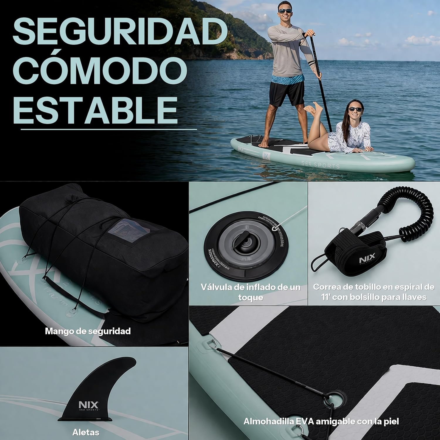 Nixsea - SUP Allround 335 cm - antidérapant, quille amovible, adulte 159 kg