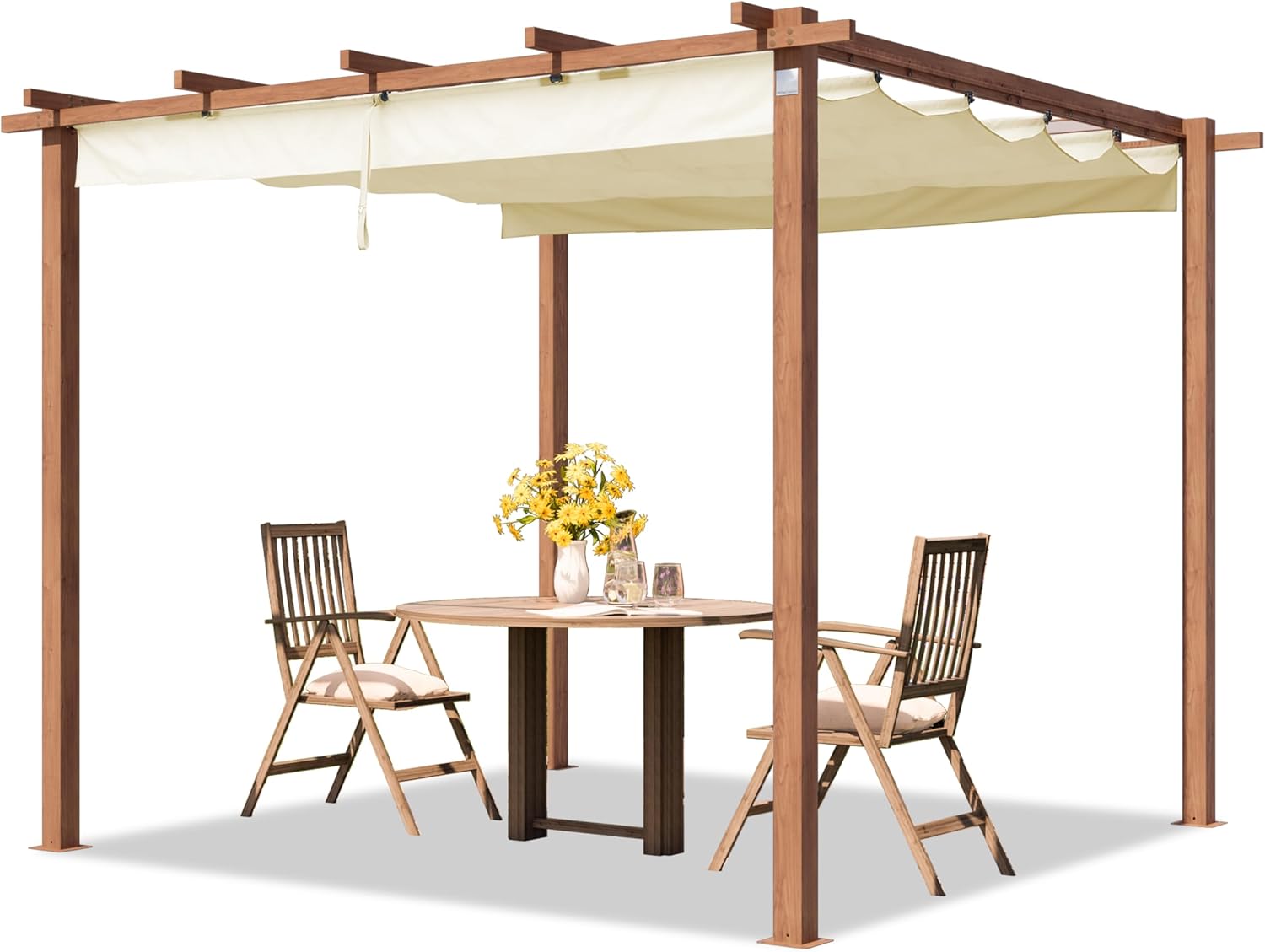 PRIMEYARD - pergola toit rétractable - 3x3 m - acier aspect bois