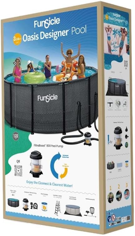 FUNSICLE Piscine Tubulaire Ronde Noire Ø3,66m x h1,22m