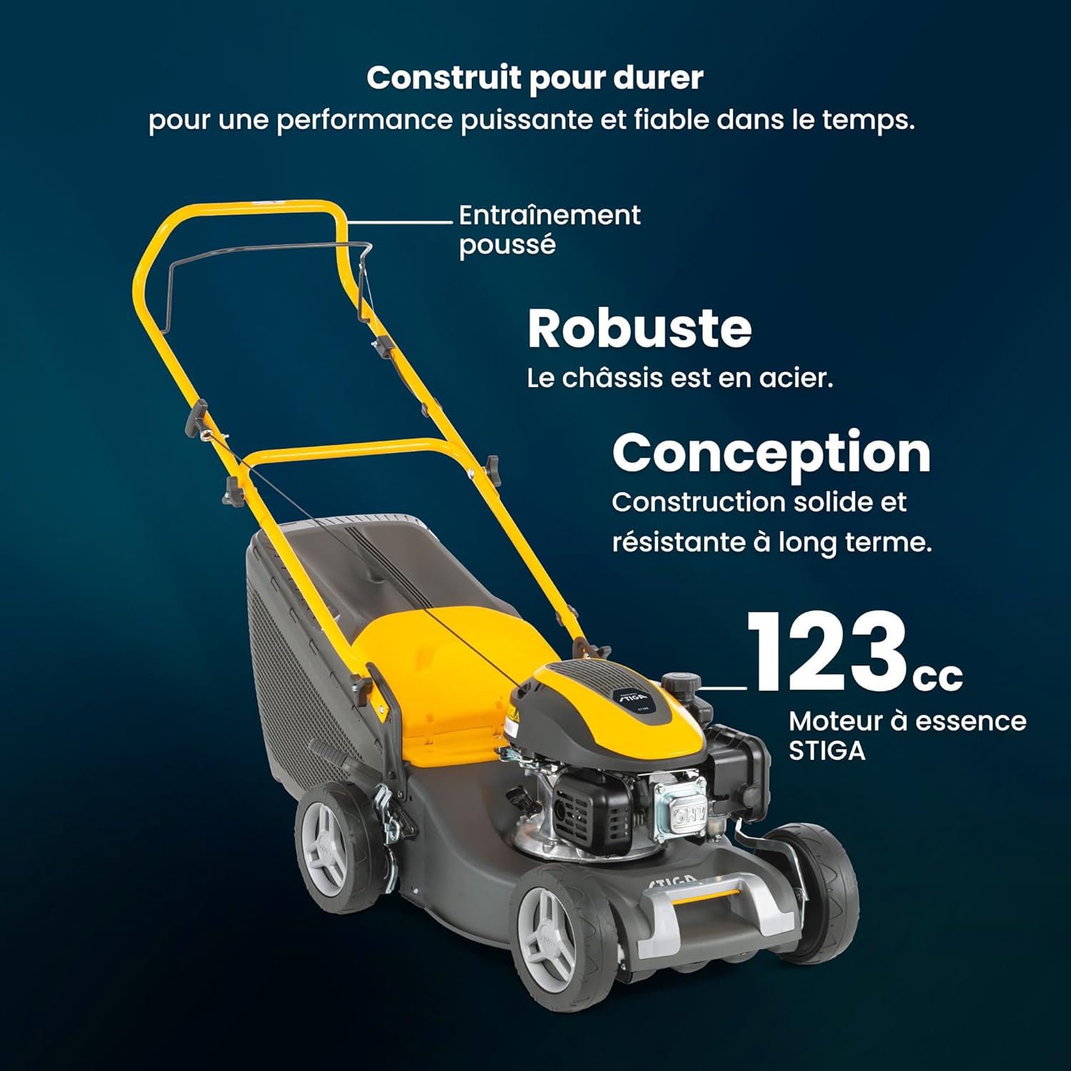 STIGA - Collector 43 - 41 cm, 123 cm3, 60L, réglage centralisé 6 positions