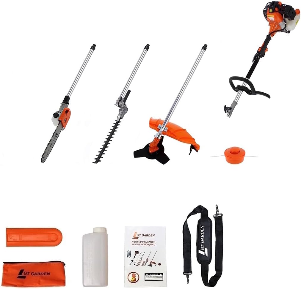 GT Garden - outil multifonction thermique 4 en 1 - 52cc - tronçonneuse, débroussailleuse, taille-haies