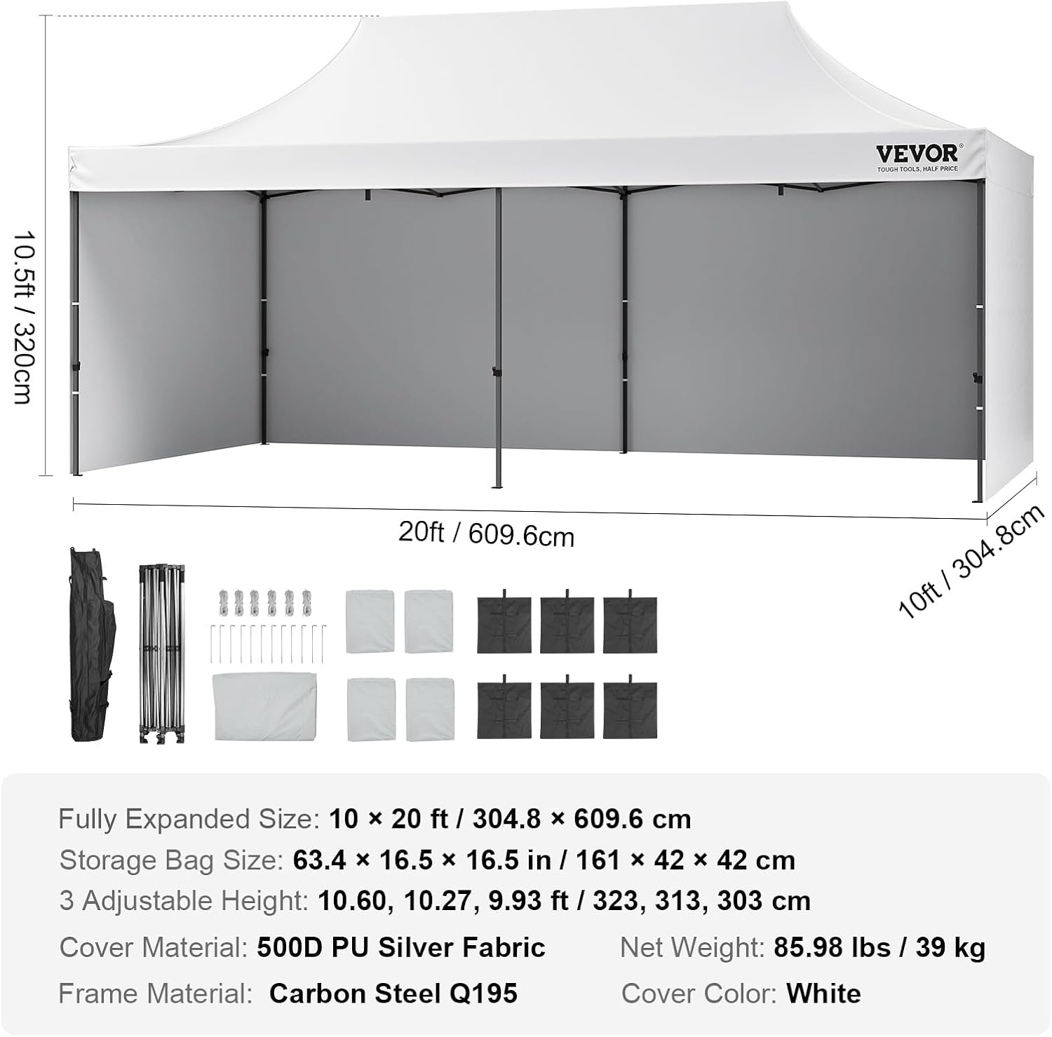 VEVOR - tonnelle pop-up - 304,8x609,6 cm - parois amovibles, UV, imperméable, sac roulettes, 6096VEVOR