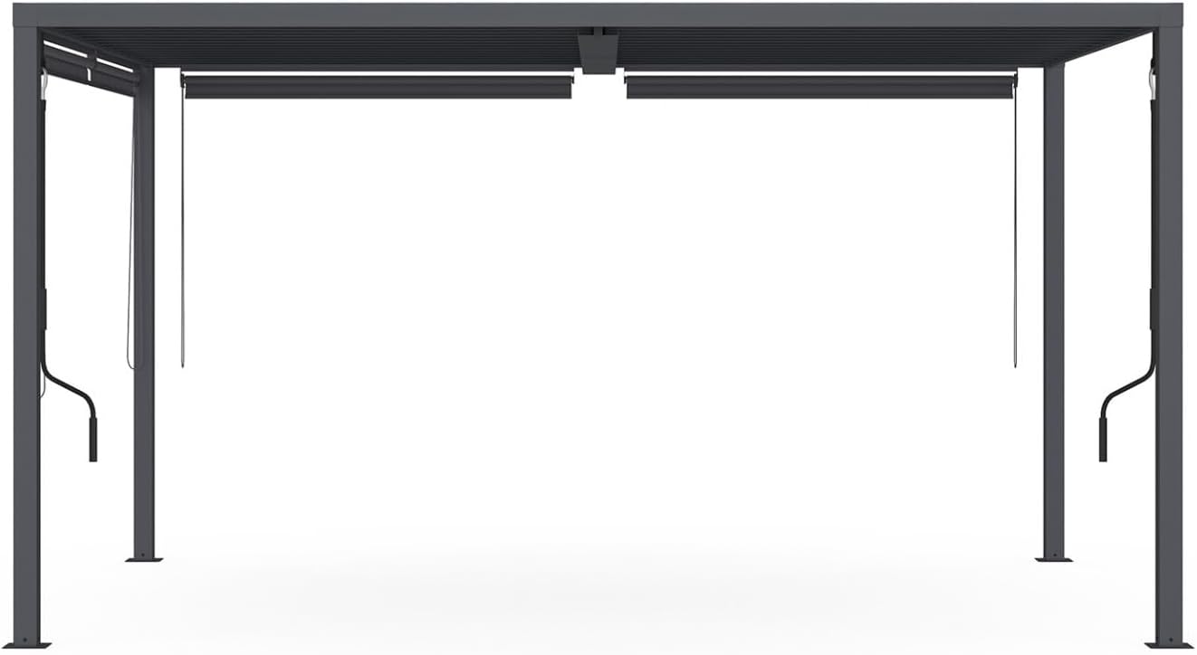 IDMarket - Pergola bioclimatique acier 3x4m, 4 stores, gris anthracite