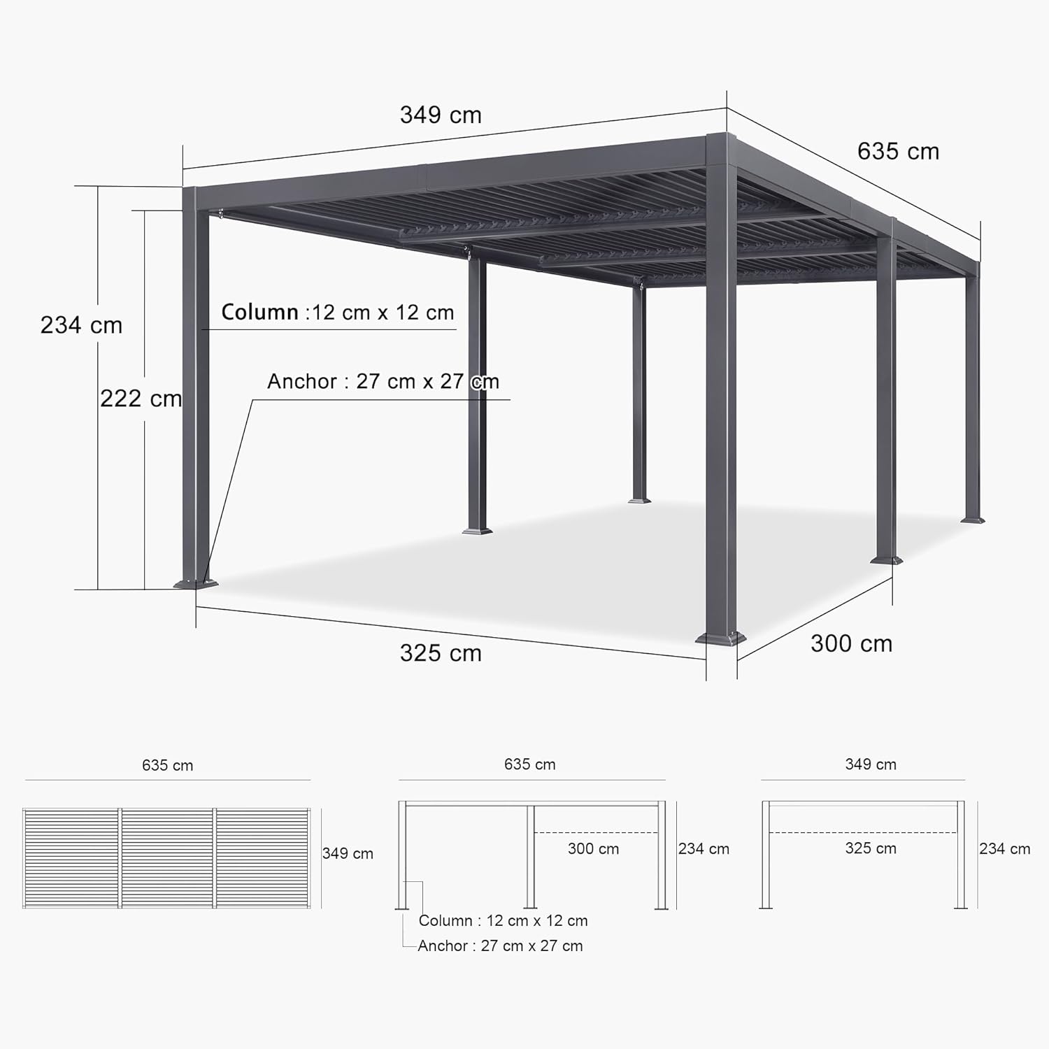 PURPLE LEAF - pergola bioclimatique - 3,5x6,35m - aluminium, lames orientables, résistante intempéries