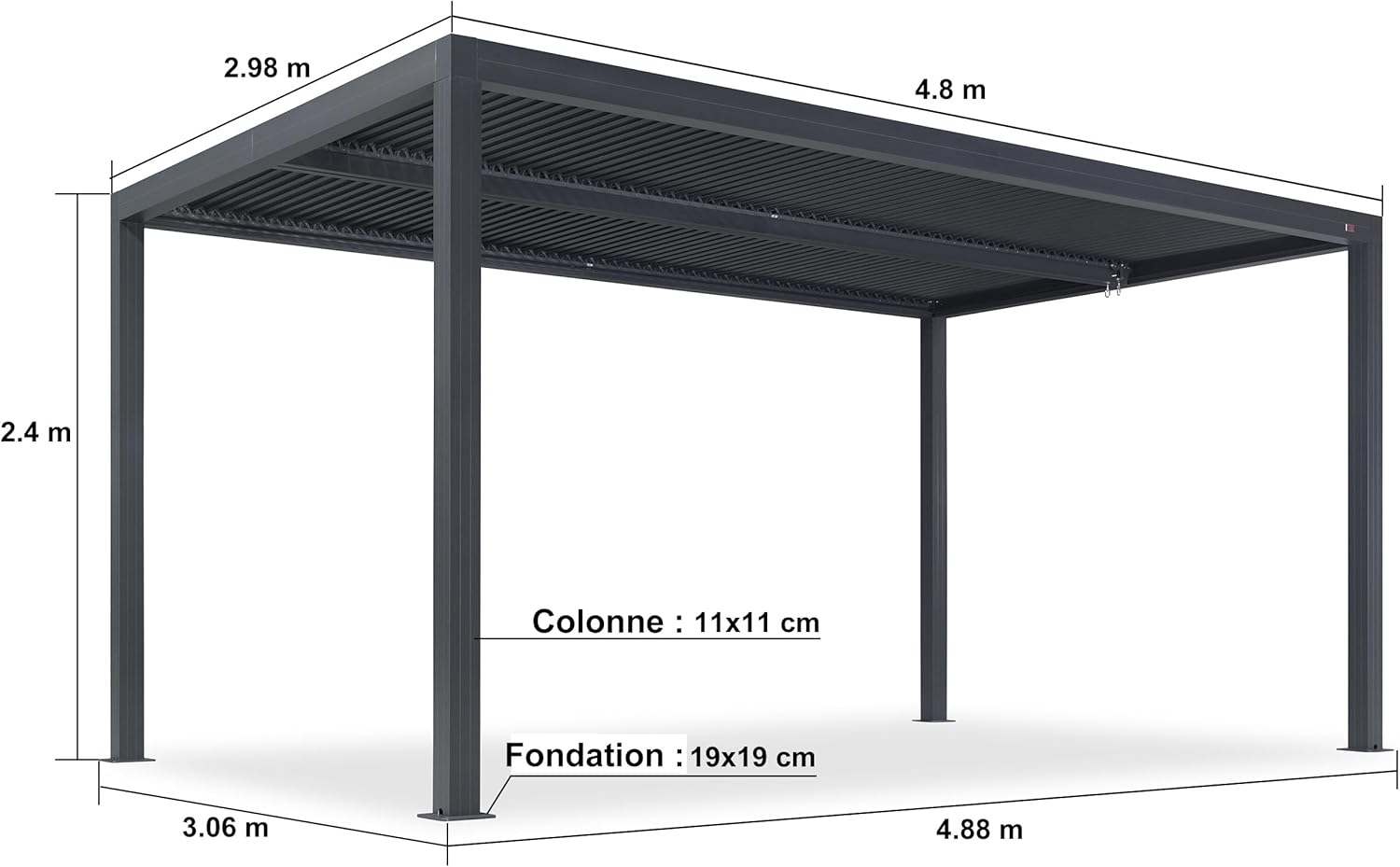 PURPLE LEAF - pergola bioclimatique aluminium 4,8x3m orientable, 14,4m²