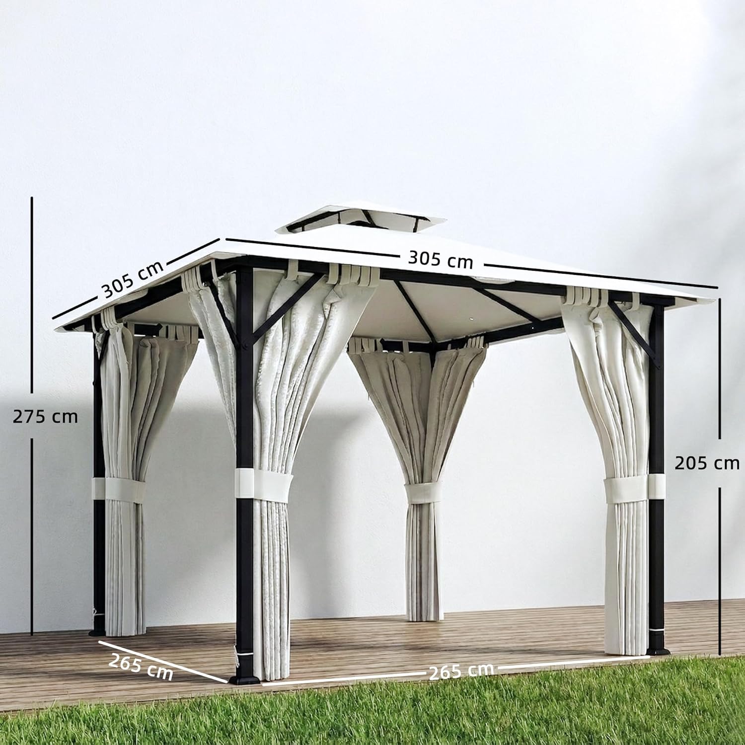 Outsunny - tonnelle pavillon 3x3m - métal robuste, toit double, rideaux, UPF50+