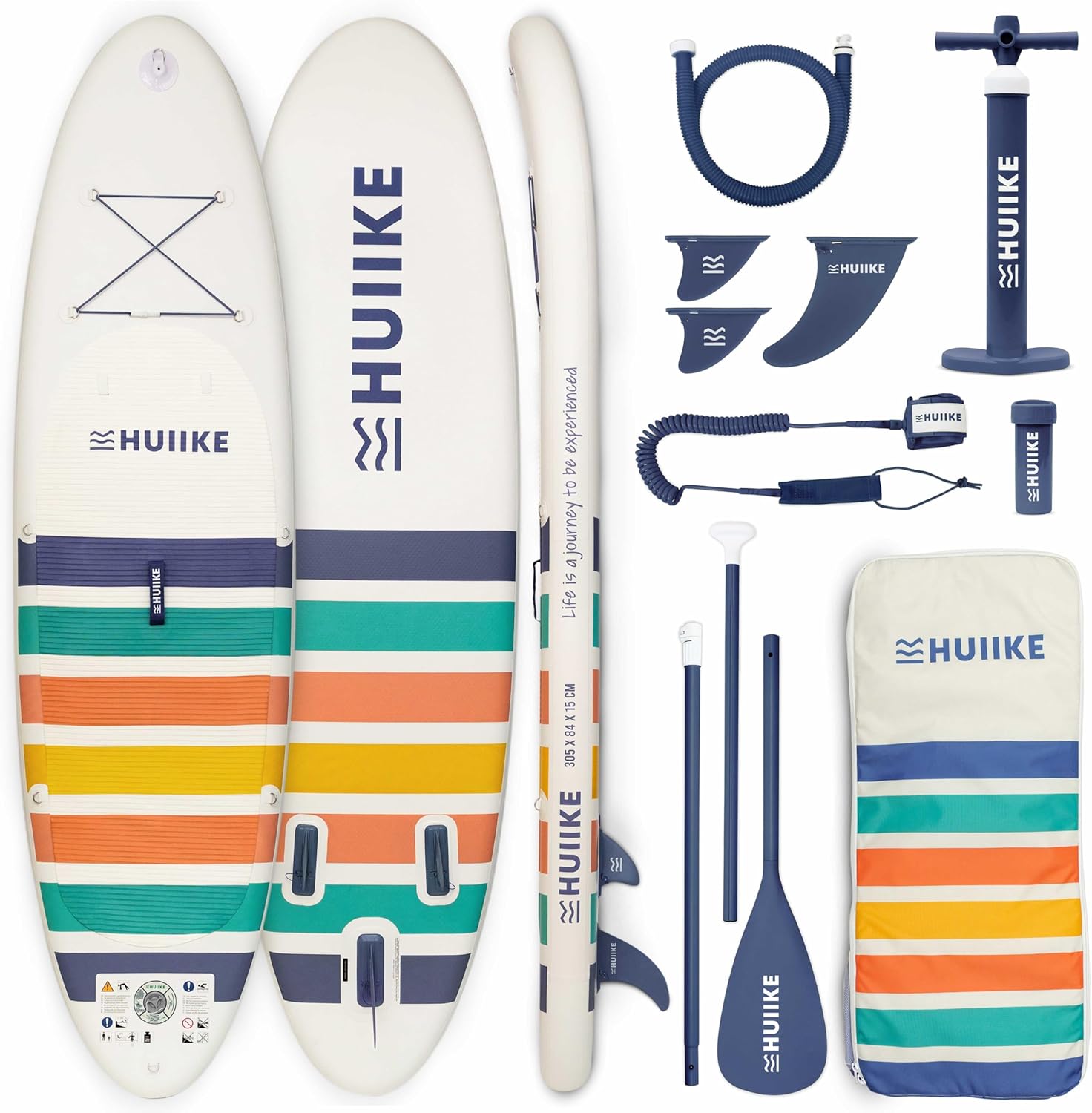 HUIIKE Paddle Gonflable Adulte avec Accessoires Inclus, Pagaie, Ailerons, Pompe. Planche de Stand Up Paddle Grande Stabilité et Résistance. 305 x 84 x 15 cm, Jusqu'à 130 kg