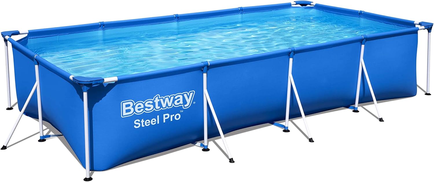 Bestway – Steel Pro – Piscine rectangulaire pour Enfant – avec Cadre en Acier et Pompe filtrante Piscine pour Enfant. 400 x 211 x 81 cm Bleu