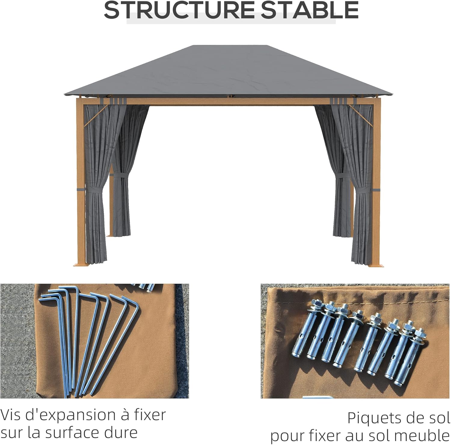 Outsunny - Tonnelle aluminium pavillon 4x3m rideaux toit polyester