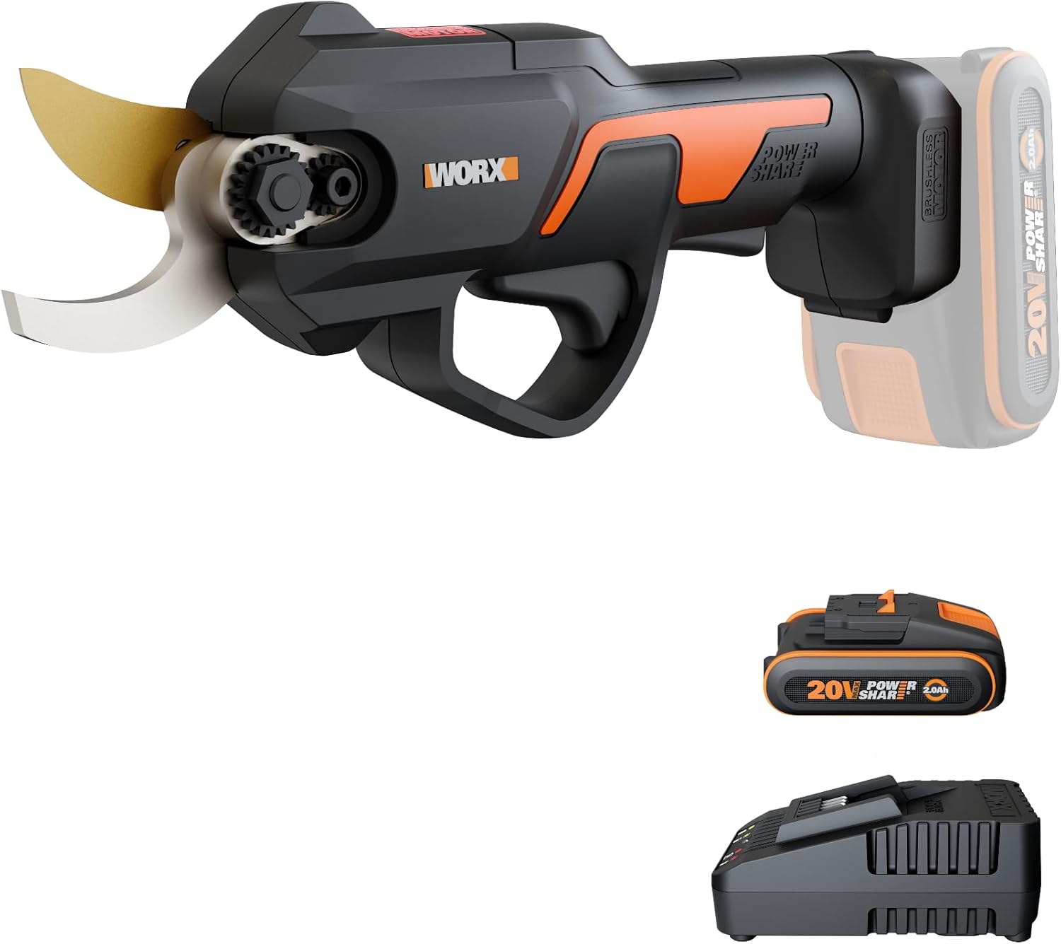 WORX - Sécateur sans fil 20V, coupe 25mm, Brushless, compact WG330E