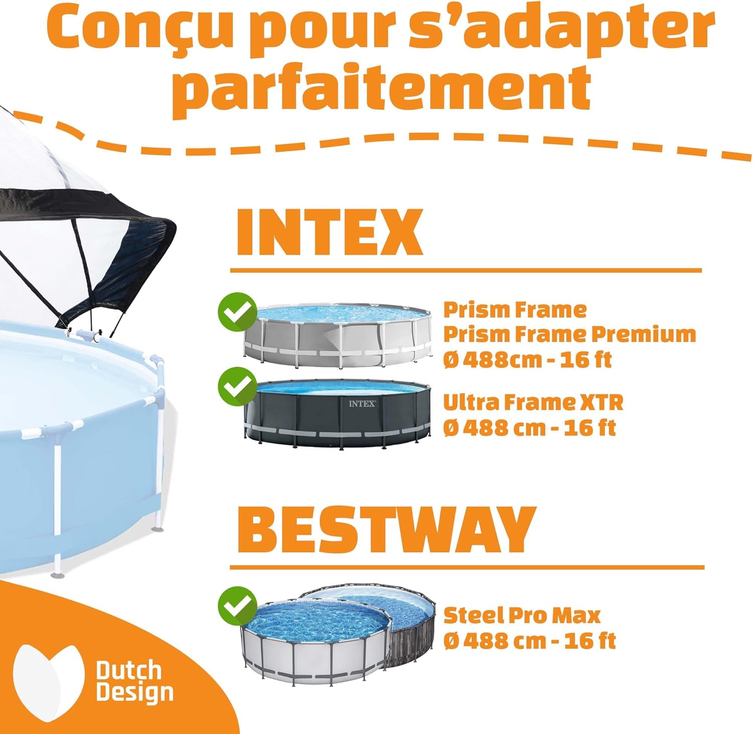 EXIT Toys Abri Piscine Hors Sol Rond ø 488 cm pour Intex/Bestway – Garde l’Eau Plus Chaude et Propre – Dôme Universel – Transparent