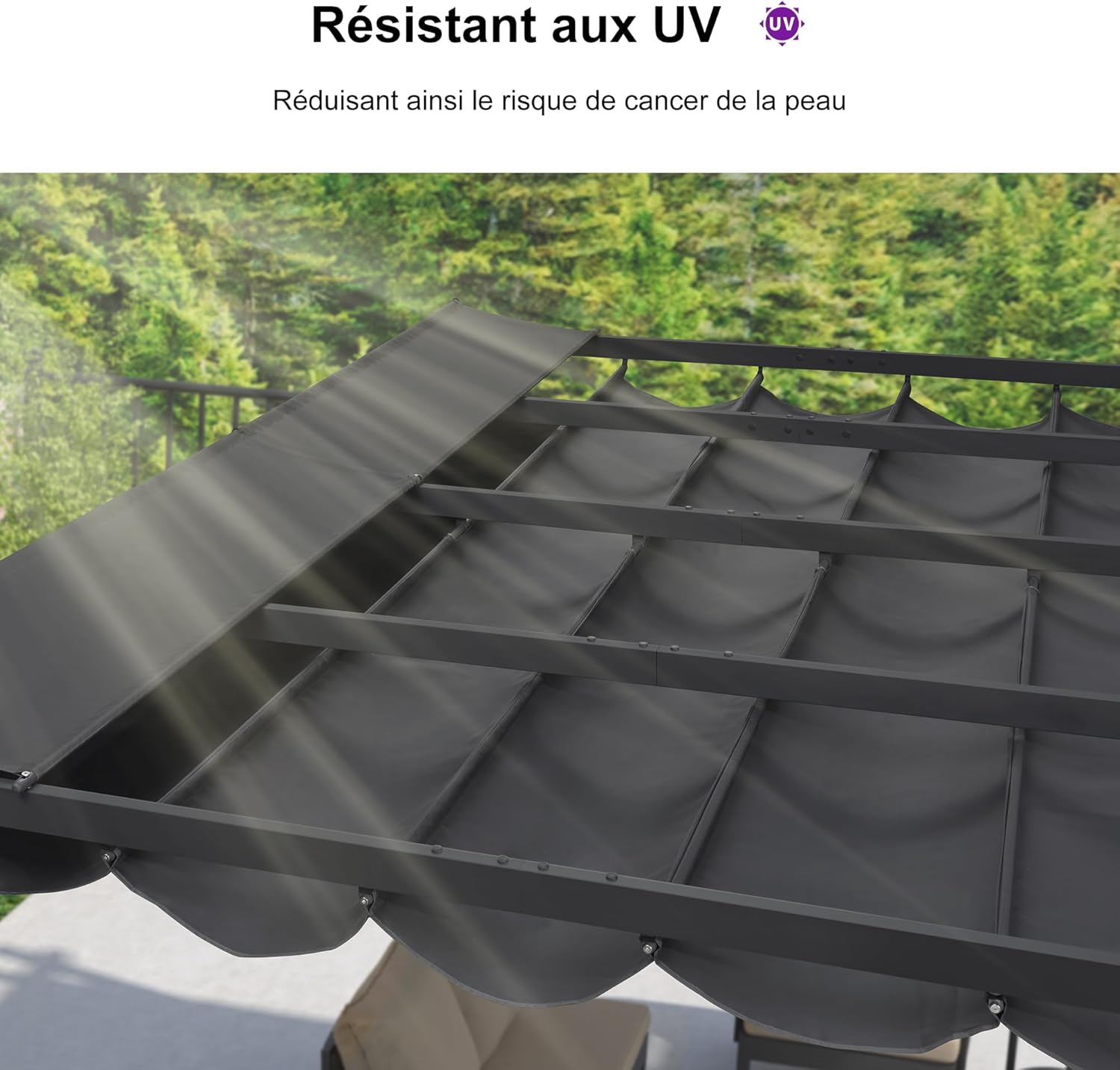 PURPLE LEAF - Pergola Aluminium - 4x3m - Rideau, toit rétractable, imperméable