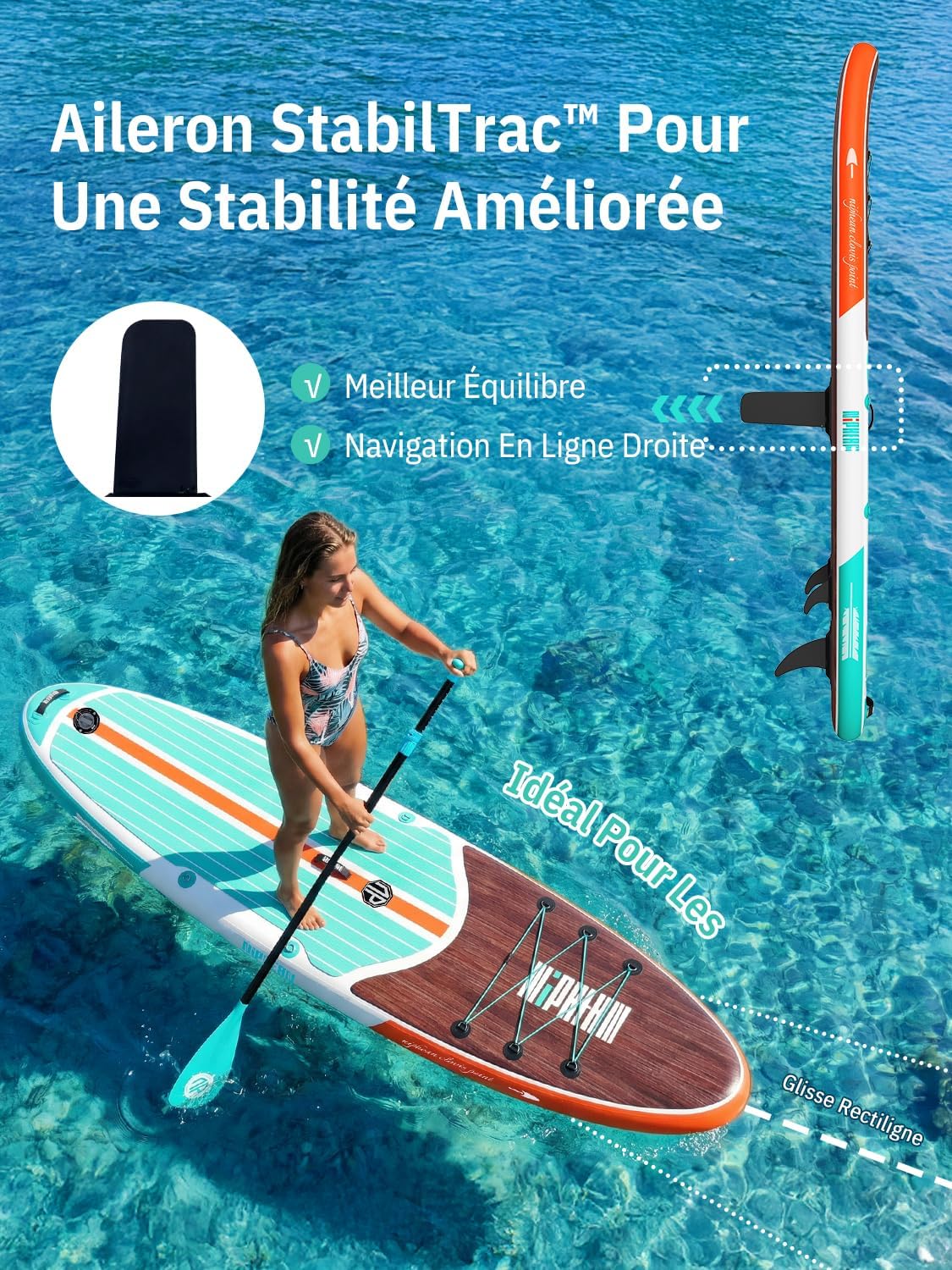 Niphean Paddle Gonflable Adulte avec Tous Les Accessoires, 320cm Planches de Stand Up Paddle Gonflables pour Tous Les Niveaux, Sup avec Capacité 200 kg pour 2 Personnes, Paddle Gonflable avec Siège