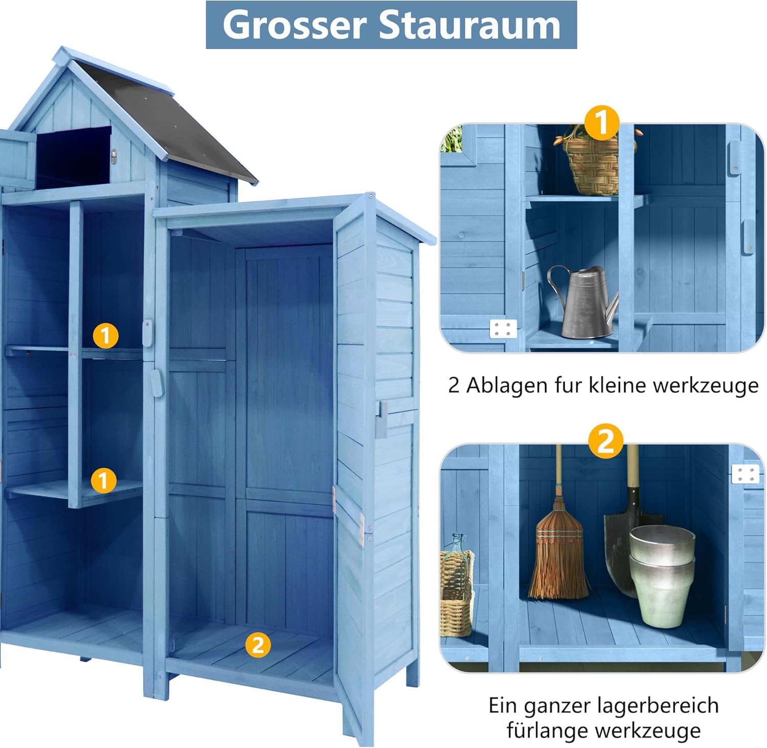Merax - abri de jardin bois 118x54x173cm, 2 portes, toit PVC, bleu