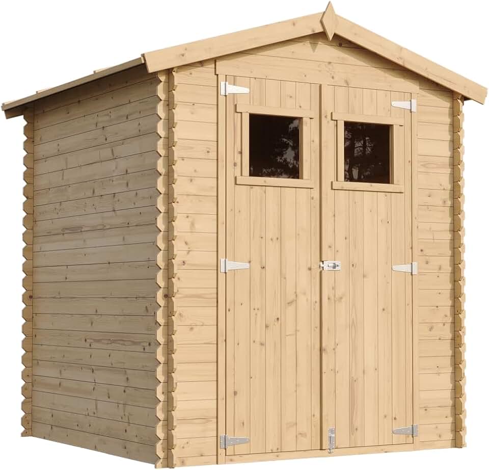 TIMBELA - abri de jardin bois, 186x196x218 cm, stockage, outils, vélos - M320
