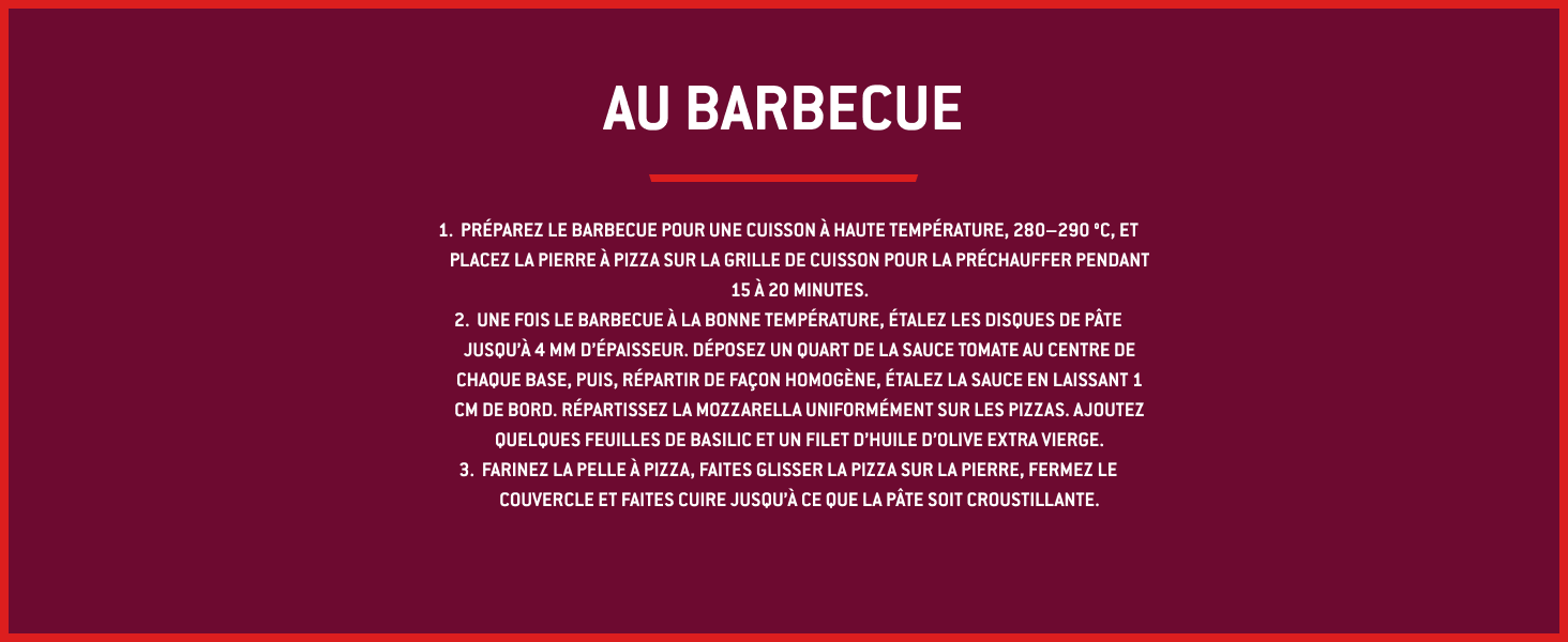 Le texte indique « AU BARBECUE » en texte blanc sur fond bordeaux.