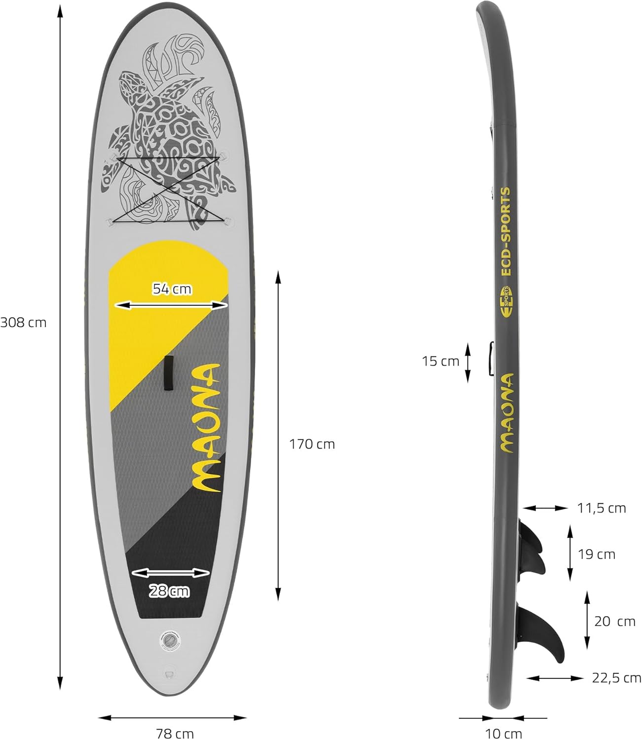 ECD Germany - SUP gonflable série Stand Up - 305/308/320/380 cm - PVC, 120/150 kg, 10/15 cm d'épaisseur
