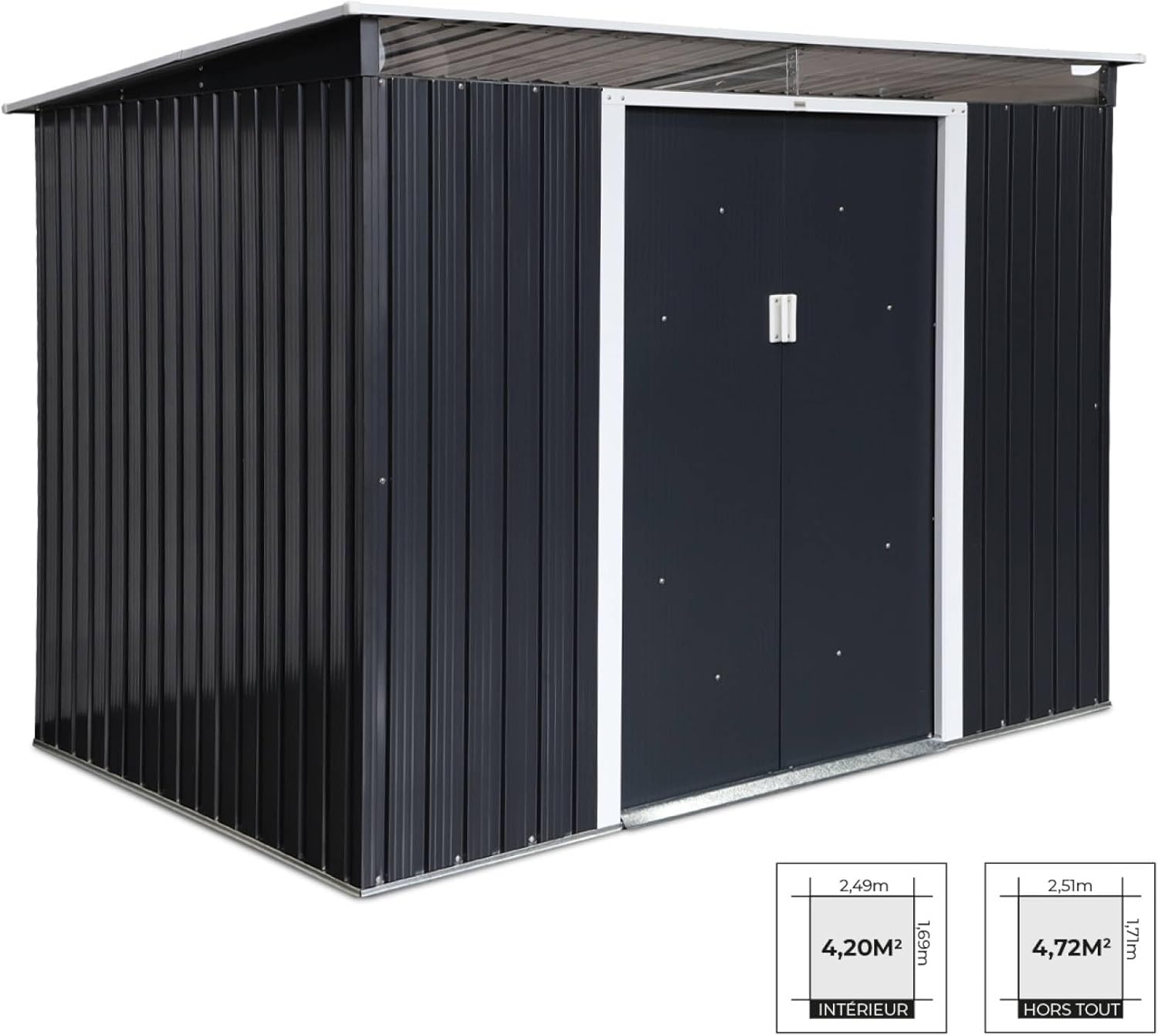 sweeek - Abri de Jardin en métal Couleur Anthracite 4.85m² avec puits de lumière - AUDOMAROIS-
