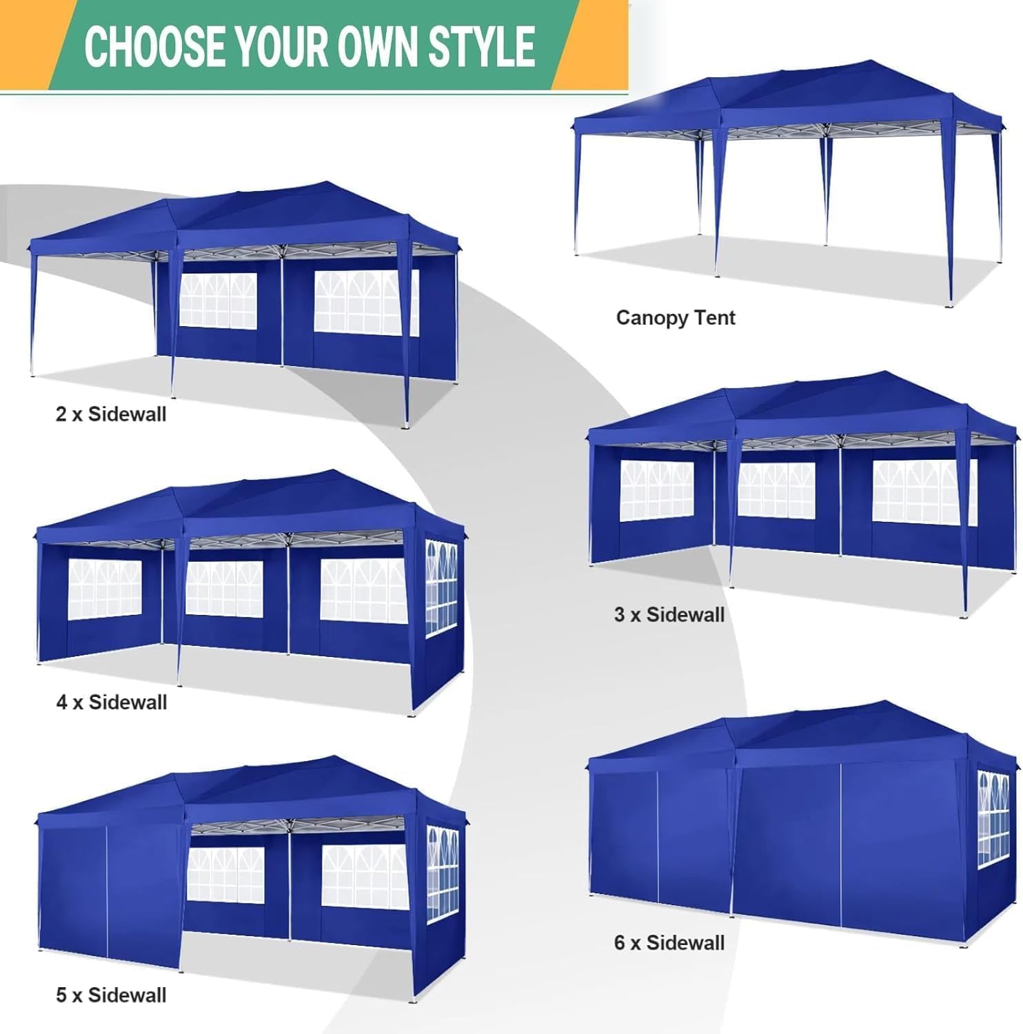 COBIZI - Tonnelle Pliante Série - 3x6m étanche, stable, anti-UV, 6 parois latérales