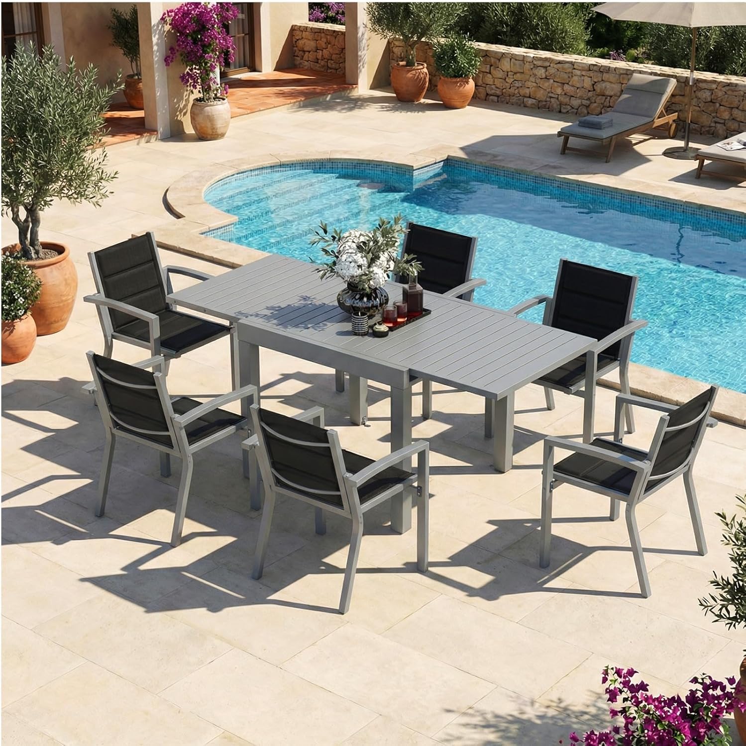 Devoko - Table extensible - 80/160x80x75 cm - aluminium, extérieur, résistante intempéries