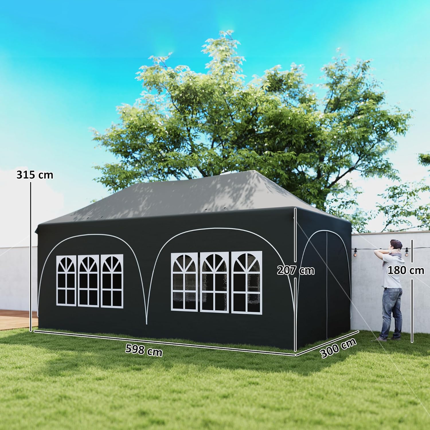 Outsunny - Tonnelle pliante série - 3x6m - imperméable, anti-UV, 6 parois, 6 sacs de sable
