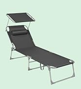 avec pare-soleil réglable. Tissu gris foncé sur structure en métal. Comprend un dossier inclinable, un oreiller et un design compact