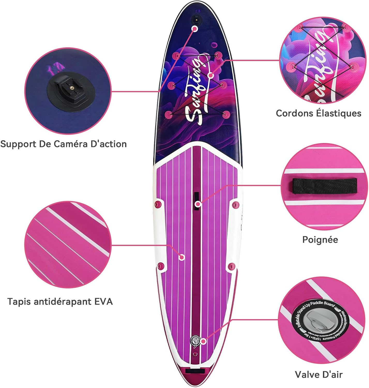 YU YUSING - Paddle gonflable 320/335 cm - 2 places, siège kayak, pagaie, pompe, 150 kg