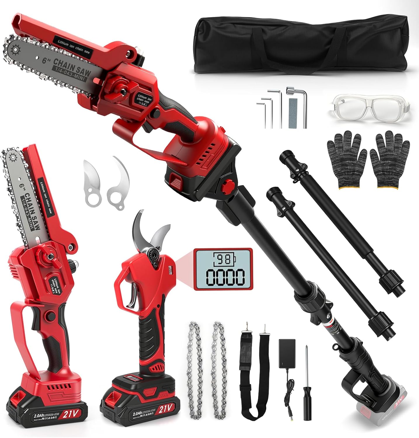 Panthem - mini élagueuse télescopique 4 en 1 - 4,1 m - moteur brushless, 2 batteries, sécateur 55 mm, compatible Makita 