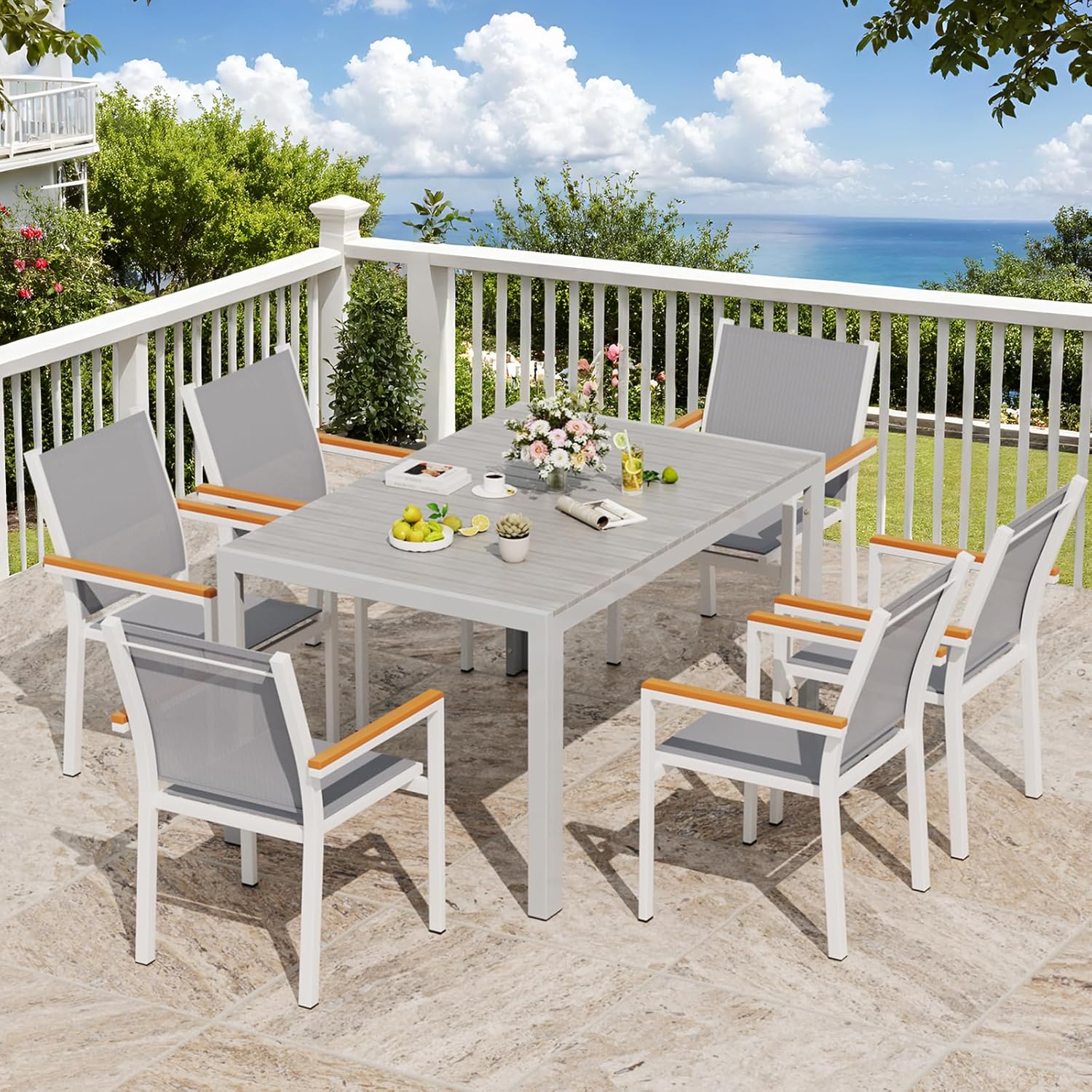 LIFERUN - table rectangulaire aluminium 140x90x75cm 6 pers gris