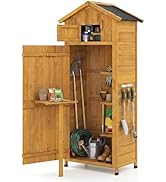 COSTWAY Armoire de Jardin Bois, Abri de Jardin Bois, 3 Étagères Amovibles, Porte avec Loquet, Tab...