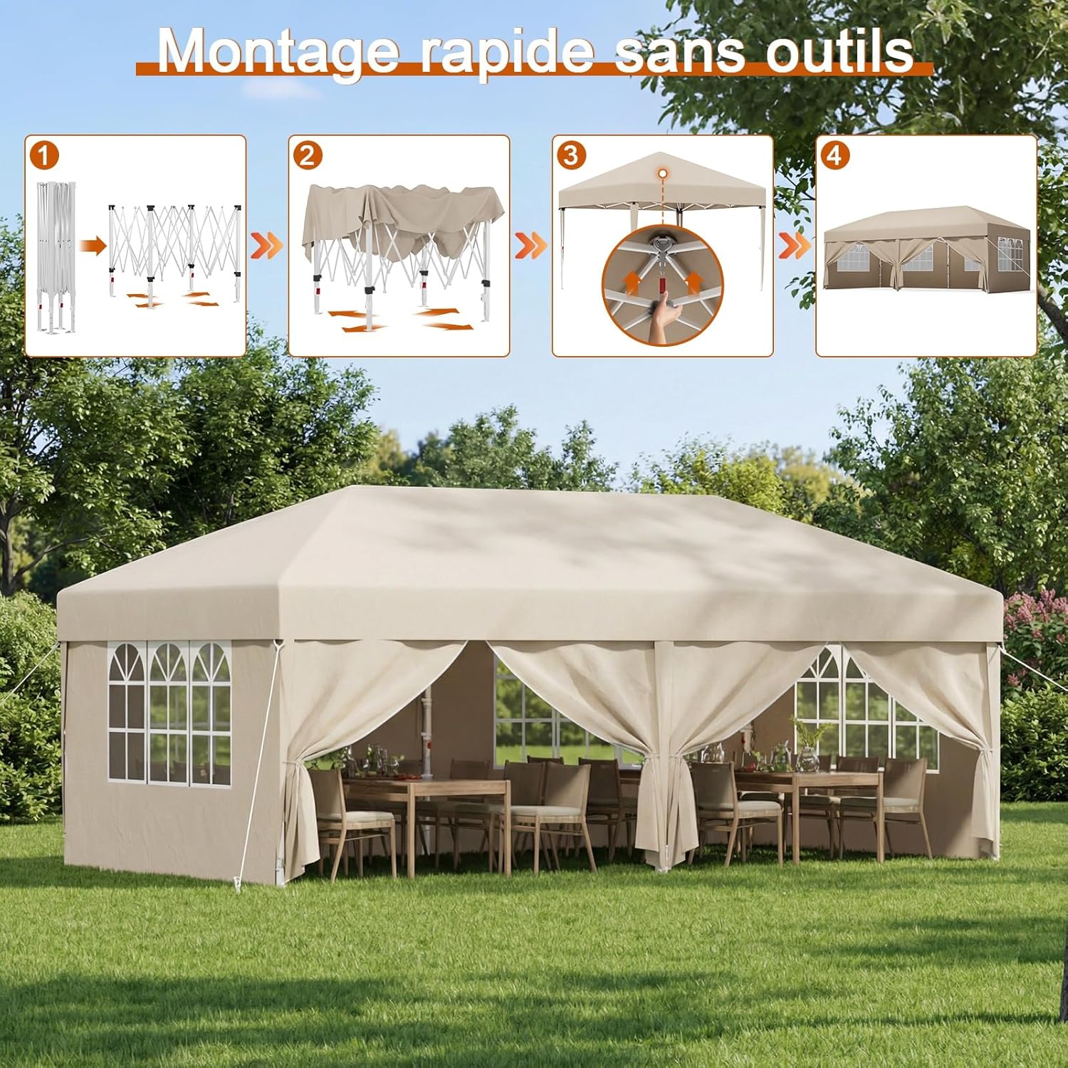 Devoko - tonnelle pliante pro - 3x6m - 6 parois, réglable, UV50+