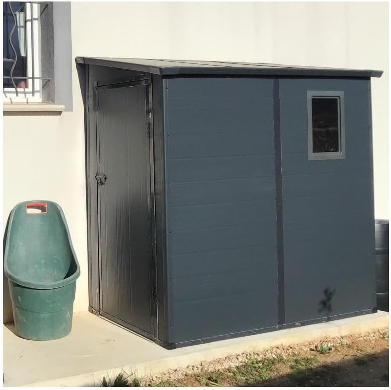Jôbu - Abri de jardin adossé résine 2,09m², porte verrouillable, fenêtre, acier galvanisé