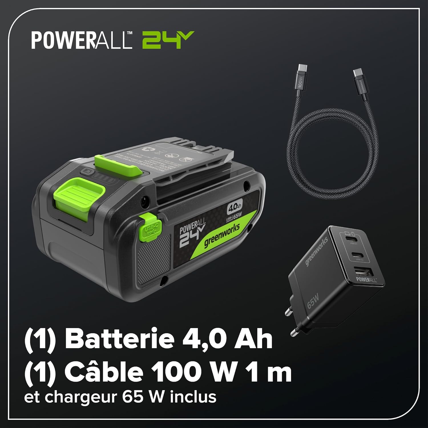 Greenworks - tronçonneuse sans fil 30cm, moteur brushless, 24V, GD24CS30K4