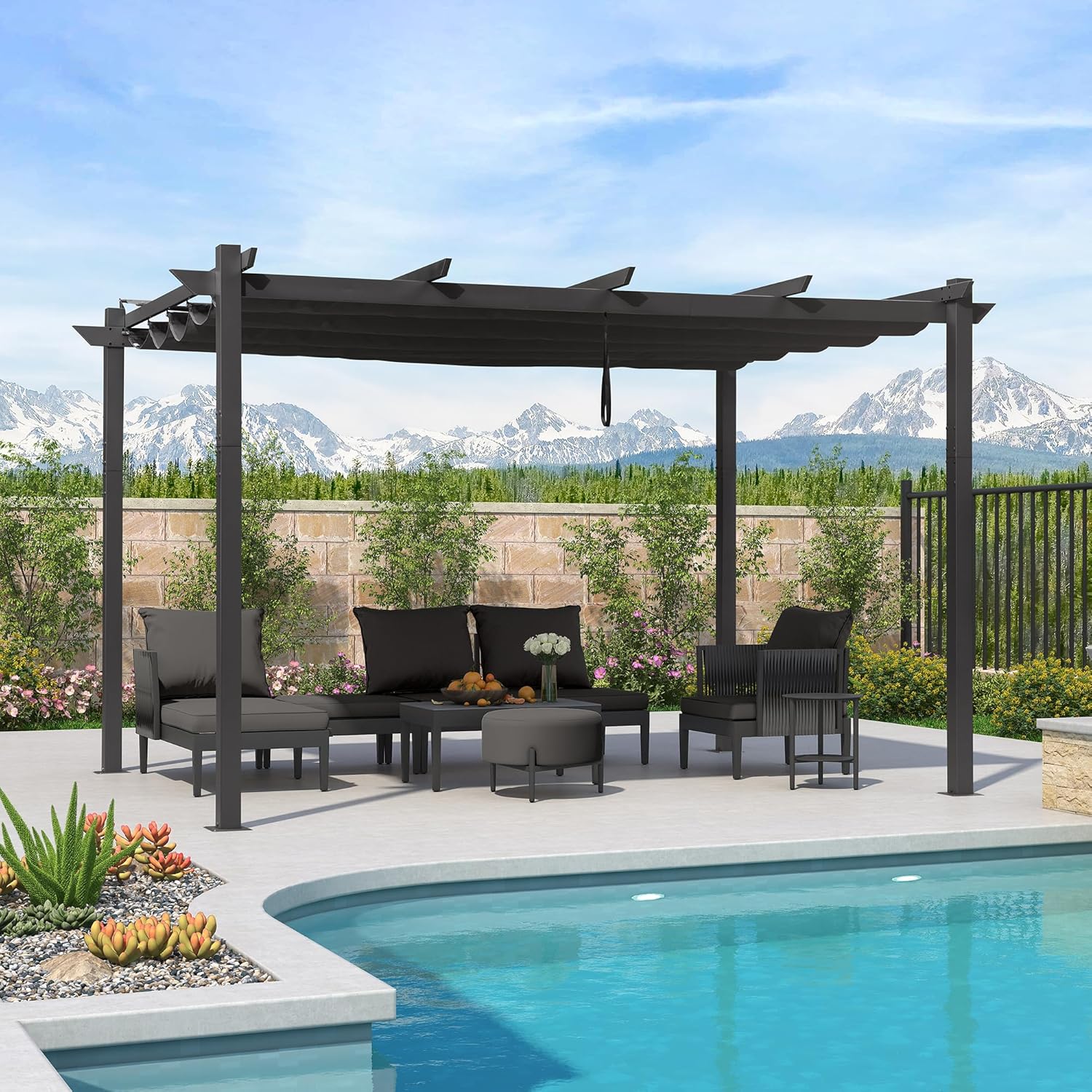 PURPLE LEAF - Pergola aluminium série - 4x3m - toit rétractable, imperméable, gris