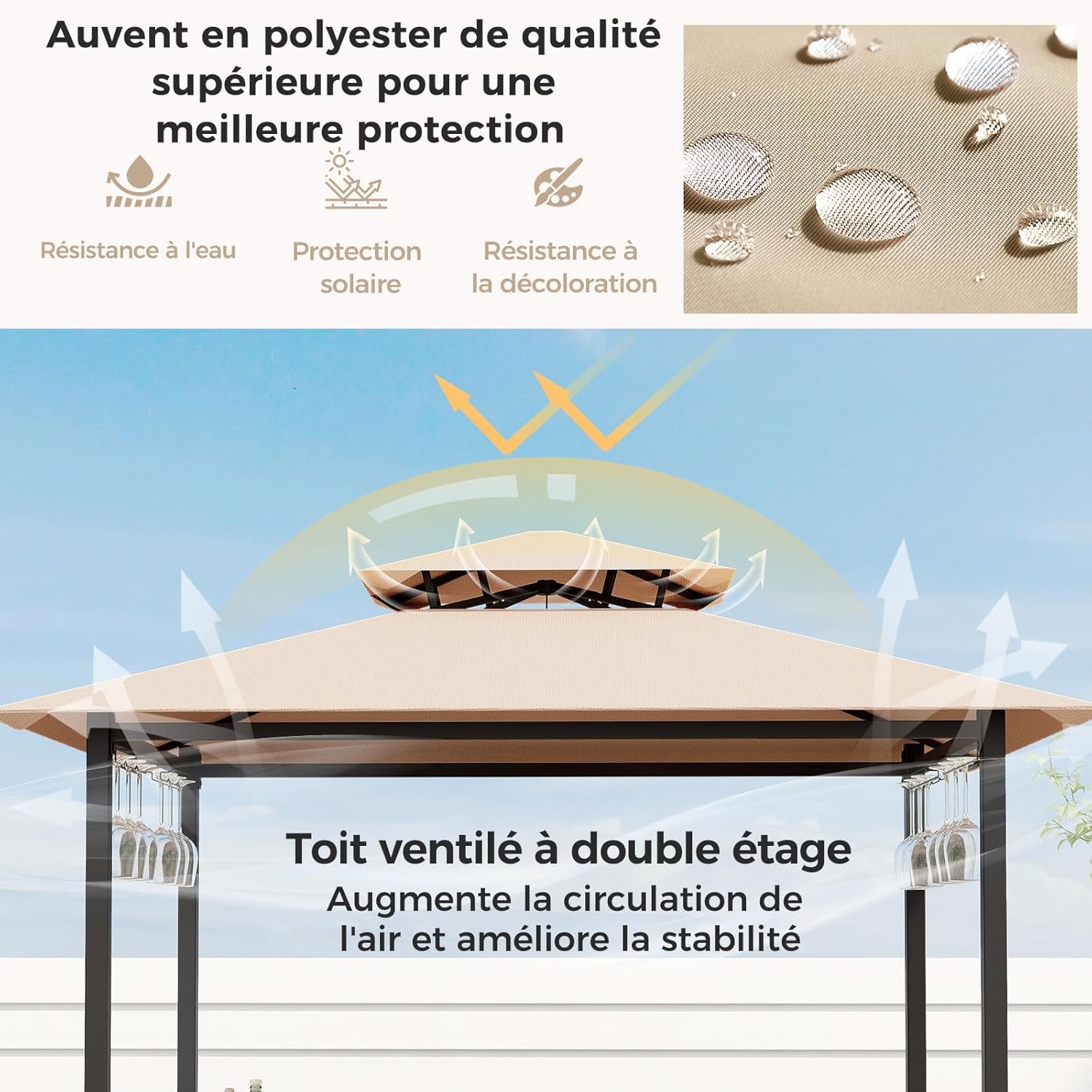 GOPLUS - Abri barbecue Café-1 - 194x121x242cm - bar extérieur, 2 tabourets, verre trempé, porte-verres