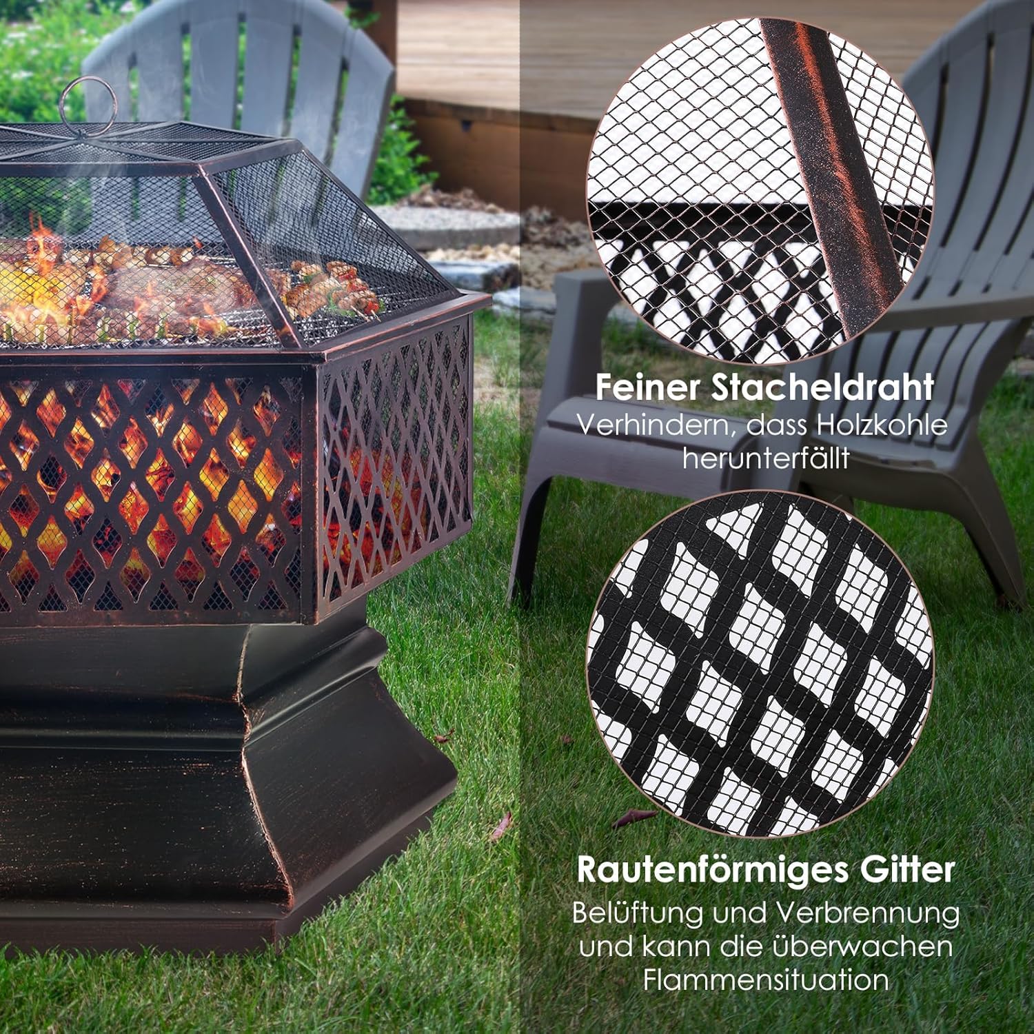 TLSUNNY - Brasero de Jardin - 71x71x63 cm - grill, filet, chauffage TLSUNNY