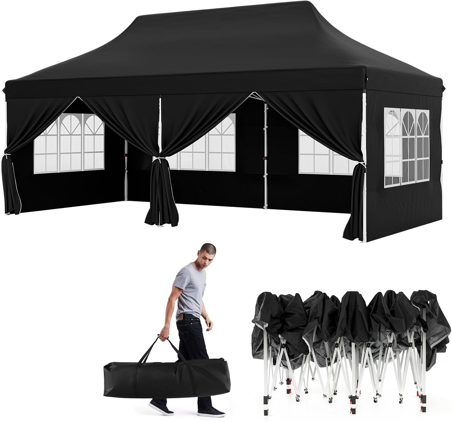 GOPLUS - Tonnelle pliante série jardin 3x6m, imperméable, sac transport, 6 bâches
